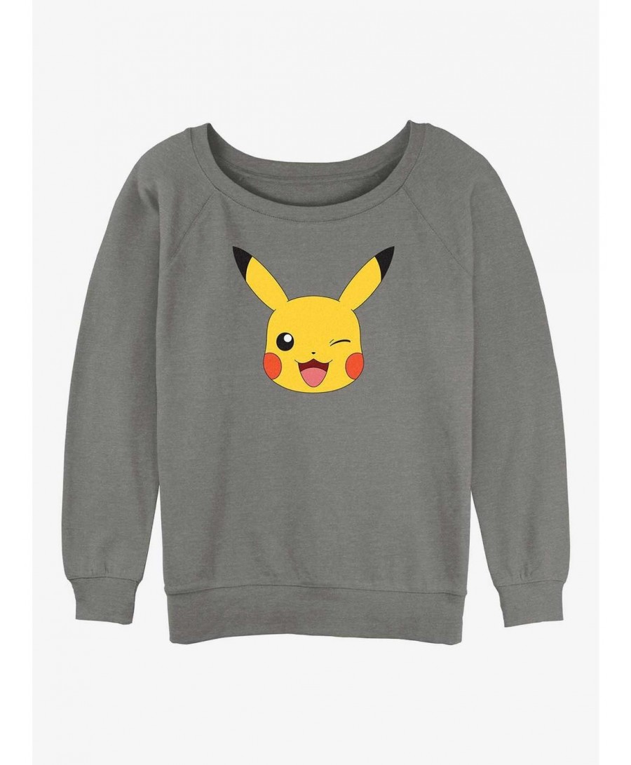 Hot Sale Pokemon Pikachu Face Girls Slouchy Sweatshirt $12.66 Sweatshirts