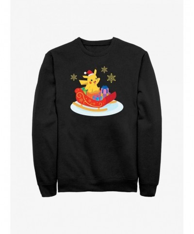 Discount Sale Pokemon Pikachu Sleigh Ride Sweatshirt $8.52 Sweatshirts